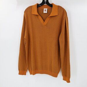 Dandy Del Mar Polo mens Large The Sebastian Knit Long Sleeve Polo Burnt Sienna